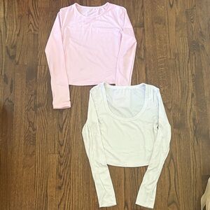 Pink and White Long Sleeve Crop Tops